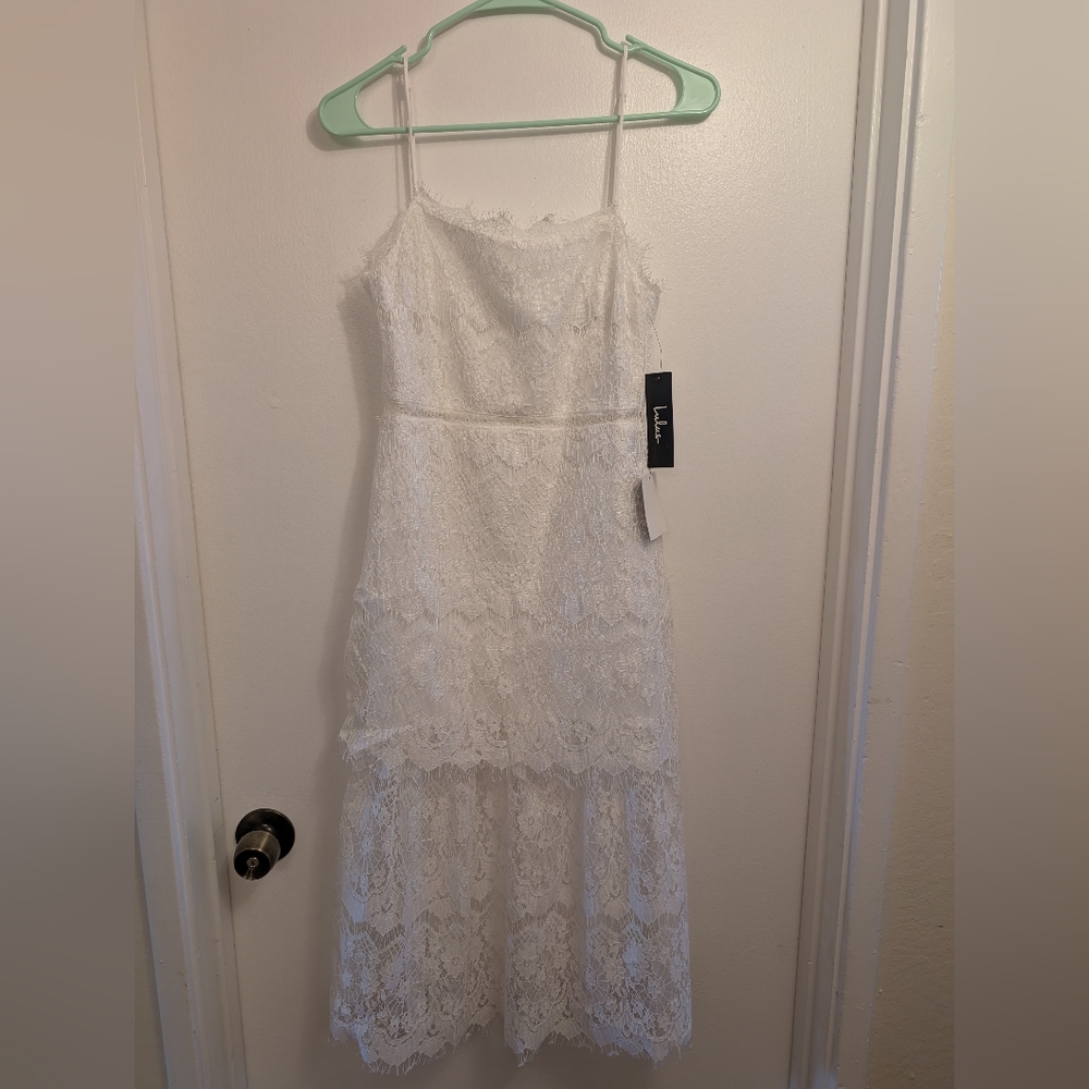 Lulu's White Lace Midi Dress